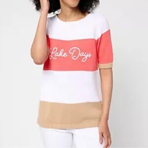 NWT Denim & Co. Beach 100% Cotton Elbow Sleeve Sweater size S